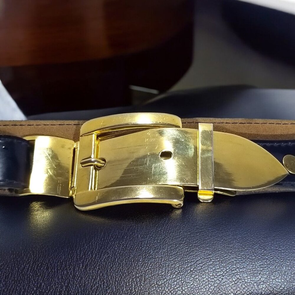 Rare Women’s Art Deco Belt Italian Retro Patent Leather in Blue w/a Gold Buckle - Picture 2 of 13